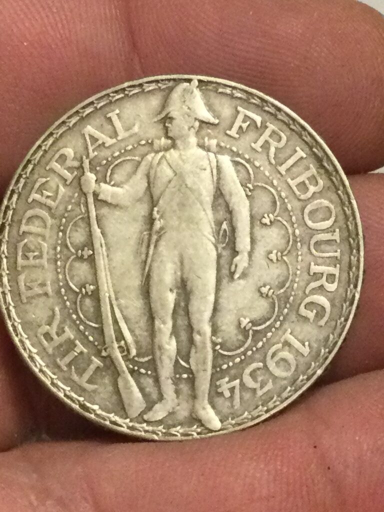 Read more about the article 1934B Switzerland 5 Francs Federal Festival at Fribourg Silver Coin