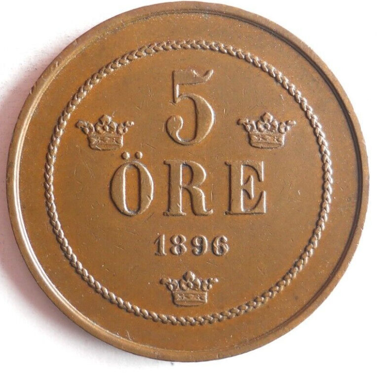 Read more about the article 1896 SWEDEN 5 ORE – AU/UNC – Great Collectible Coin – FREE SHIP – Bin #718