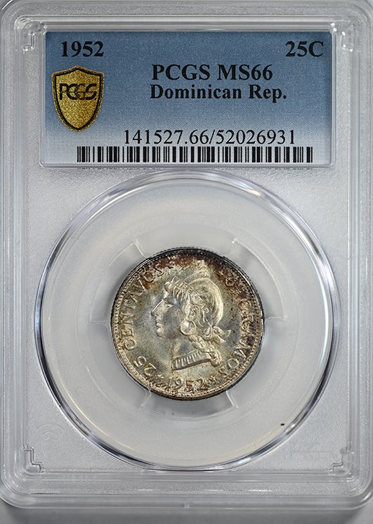 Read more about the article 1952 Dominican Republic 25C Centavos PCGS MS66