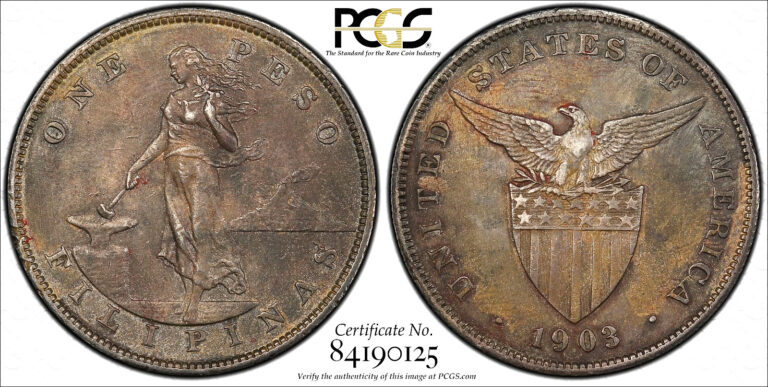 Read more about the article COLOR is ONE OF A KIND! 1903 U.S. Philippines Peso PCGS Genuine AU Details Sch-7