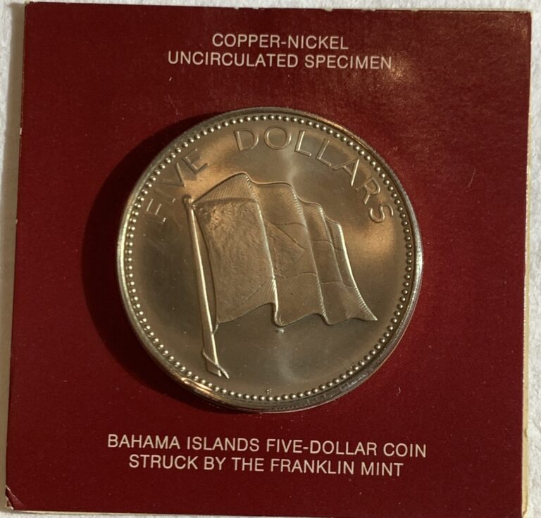 Read more about the article Bahamas $5 Dollars 1974 Uncirculated SPECIMEN Coin – Franklin Mint