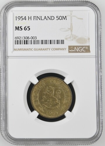 Read more about the article 1954 H FINLAND 50 MARKKAA NGC MS 65 Certified Coin