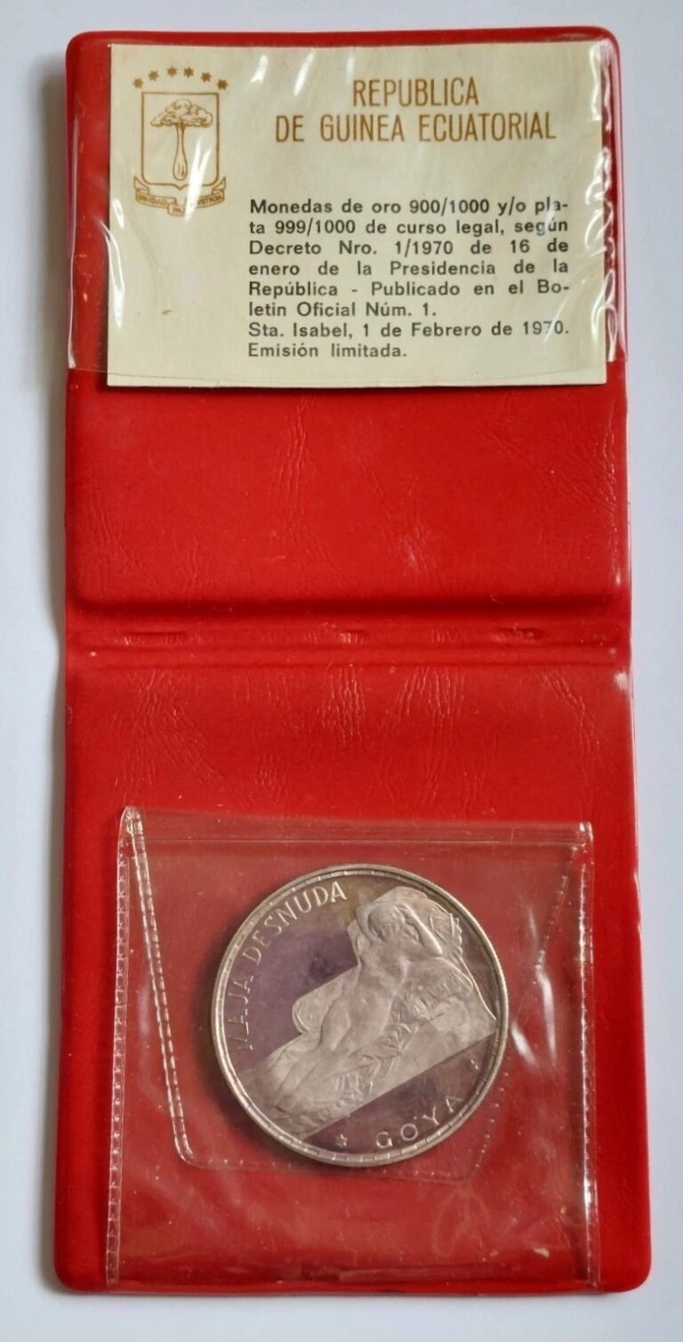 Read more about the article 1970 EQUATORIAL GUINEA – 100 PESETAS – NUDE MAJA BY GOYA -PROOF SILVER w/ COA