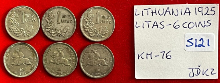 Read more about the article S121 Lithuania – Lot of 6 Coins – Silver Litas 1925   KM#76