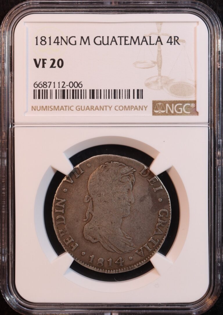Read more about the article 1814-NG Guatemala “King Ferdinand VII” Silver 4 Reales – NGC VF20! Very Rare!