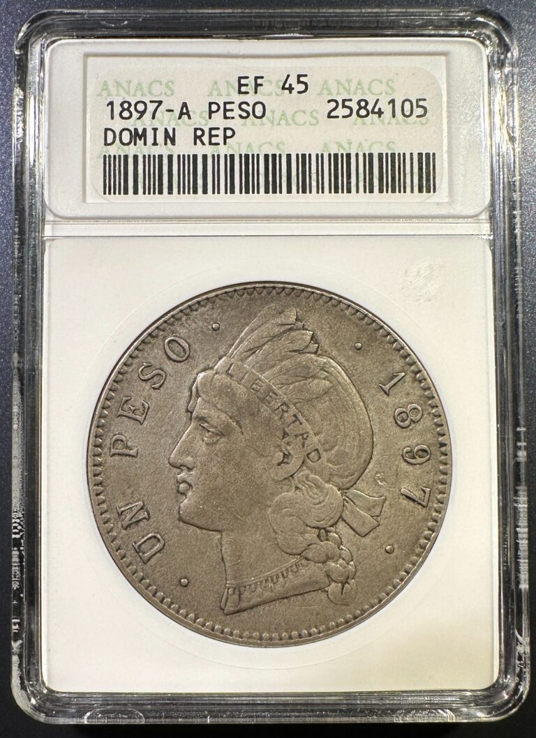 Read more about the article 1897 Dominican Republic Peso Silver ANACS Soapbox XF-45 Tough Grade and Holder