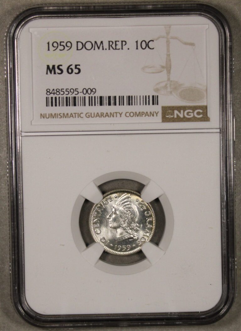 Read more about the article 1959 Dominican Republic Silver 10 Centavos Uncirculated NGC MS65