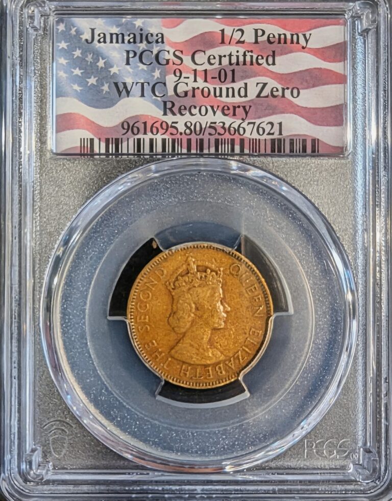 Read more about the article 1940 Jamaica 1/2 Penny PCGS Certified 9-11-01 WTC Ground Zero Recovery Coin Rare