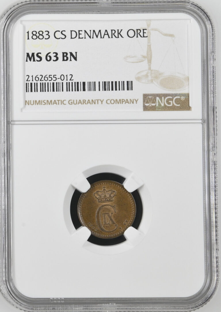 Read more about the article 1883 CS DENMARK ORE NGC CERTIFIED COIN MS 63 BN