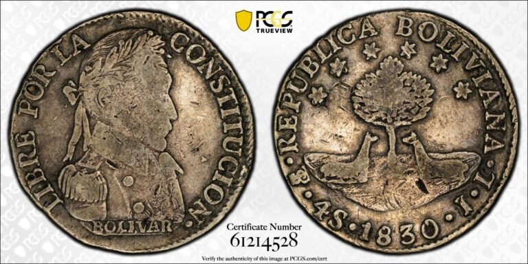 Read more about the article 1830 PTS JL Bolivia 4 Soles Silver Coin – PCGS VF25 – Potosí Mint – KM#96a.1
