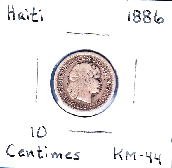 Read more about the article 1886a Haiti 10 Centimes (KM-44) .0671 ASW Silver!!!  [Paris Mint]