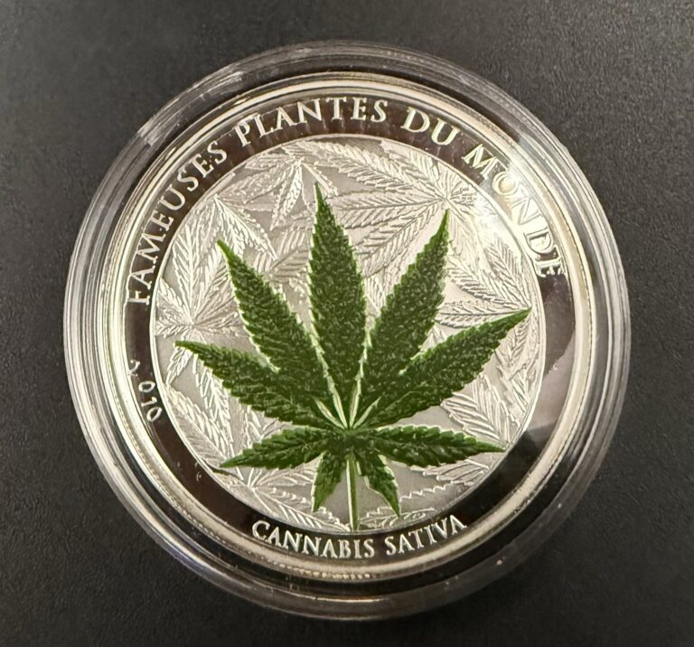Read more about the article 2010 Republic of Benin 100 Francs CFA Silver Plated CuNi Cannabis Sativa Coin