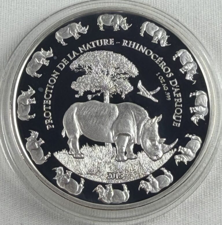 Read more about the article 2015 Benin 1oz Silver Proof Coin Protection De La Nature Rhino 1000 Francs-Spots