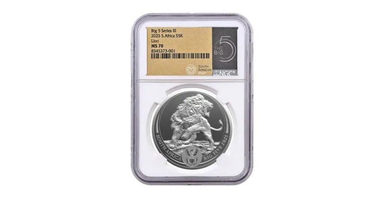 Read more about the article 2025 South Africa 1-oz Silver Big 5 III Lion NGC MS70