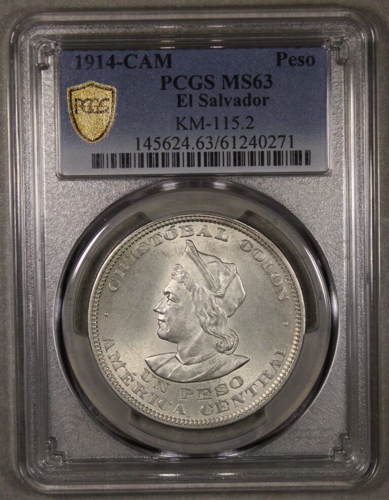 Read more about the article 1914 El Salvador Silver Peso Uncirculated PCGS MS63