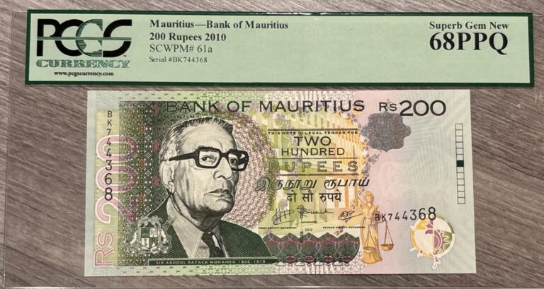 Read more about the article 2010- Mauritius- 200 Rupees- Pick 61a- PCGS- 68PPQ- Top Pop