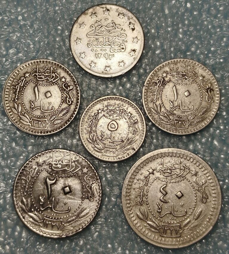 Read more about the article Ottoman Empire Coin Lot – 1 Silver Kurush Abdul Hamid II + Para Coins Mehmed V