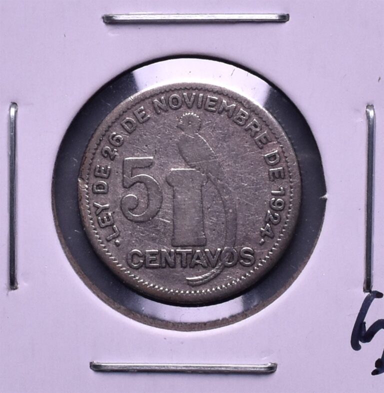 Read more about the article Guatemala ~ 1924 ~ 5 Centavos Silver Coin ~ *P629