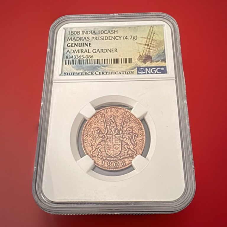 Read more about the article 1808 India 10Cash Madras Presidency Coin 4.7g Admiral Gardner Shipwreck NGC