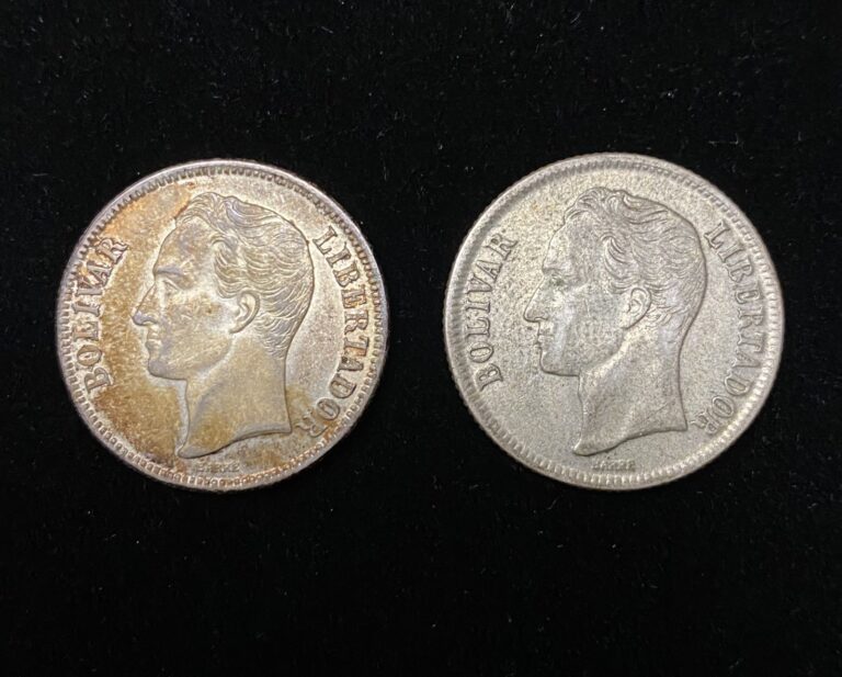Read more about the article Lot of 2 Venezuela 83.5% Silver Coins – 1945 Bolivar and 1954 Bolivar