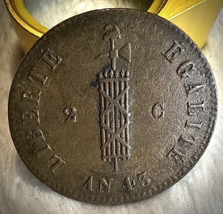 Read more about the article 1846 Haiti Rep. 2 Centimes  Full Banded Faces  Great Rd/Br Color  Scarce