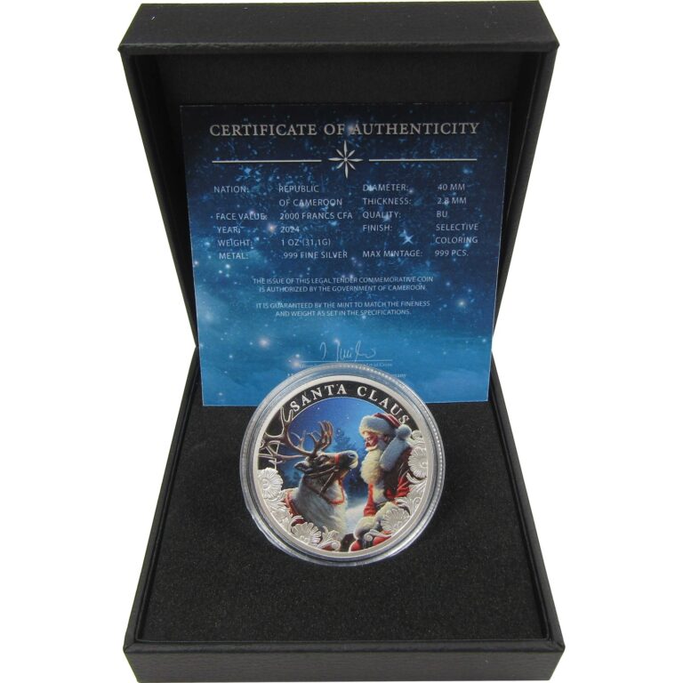 Read more about the article Santa Claus 2000 Franc CFA BU 1 oz .999 Silver Coin 2024 Cameroon COA