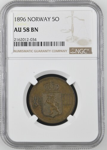 Read more about the article 1896 NORWAY 5O NGC AU 58 BN Certified Coin