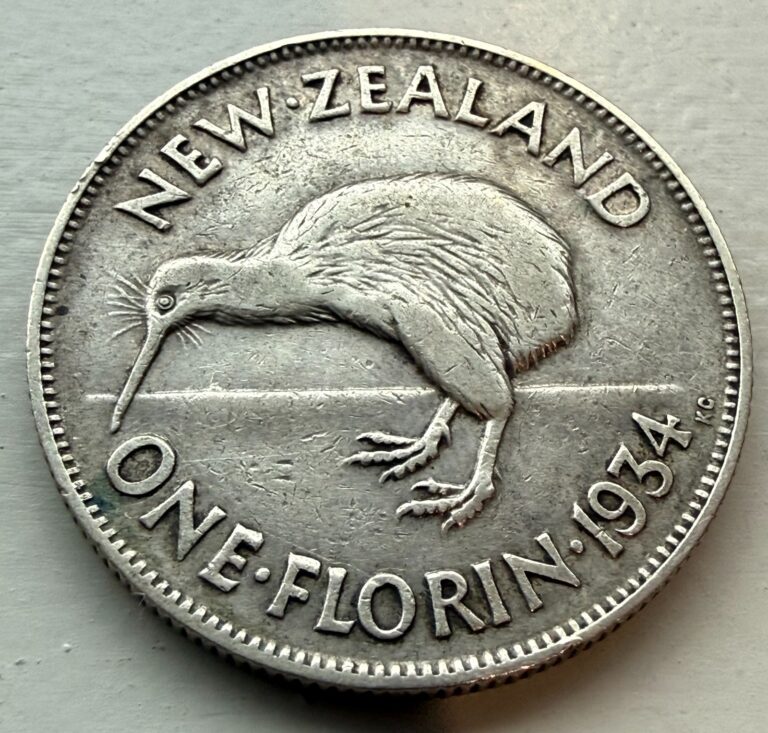 Read more about the article 1934 New Zealand 1 Florin SILVER Coin ~ (VF) Condition