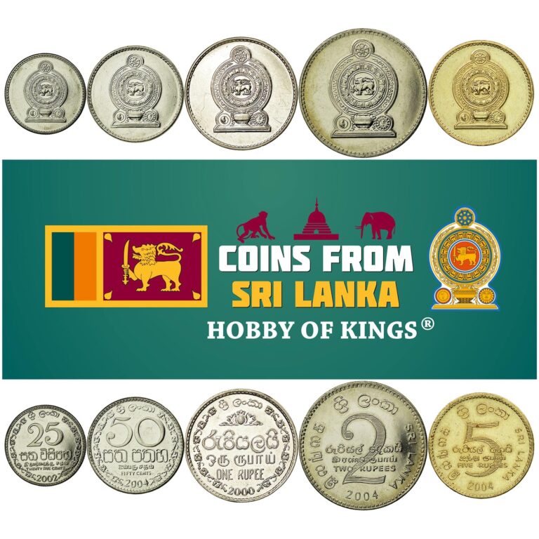 Read more about the article Sri Lankan 5 Coin Set 25 50 Cents 1 2 5 Rupees | Sri Lanka | 1996 – 2004