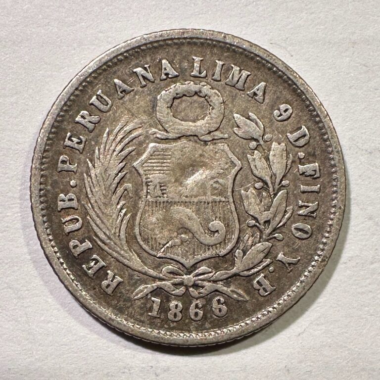 Read more about the article 1866 Peru 1 Dinero Silver Coin Original Surfaces Circulation Cameo Type Coin