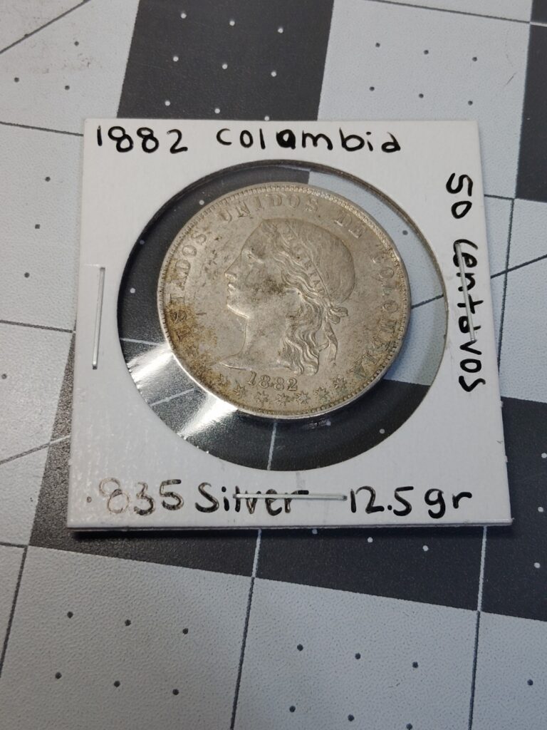 Read more about the article 1882 Colombia 5 Decimos silver coin–a  scarce  Very Rare coin!