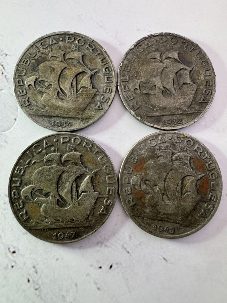 Read more about the article (Lot of 4) 1932 1934 1943 1947 5 Escudos Portugal Silver Coins