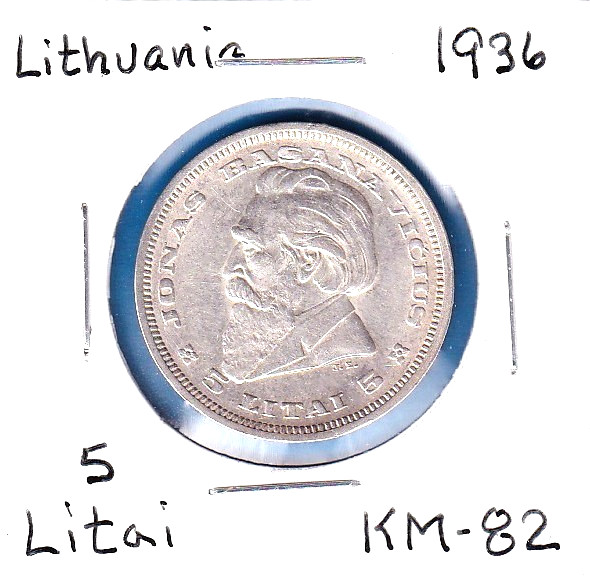 Read more about the article 1936 Lithuania 5 Litai (KM-82)  0.217 ASW Silver!!! [knight on horseback]