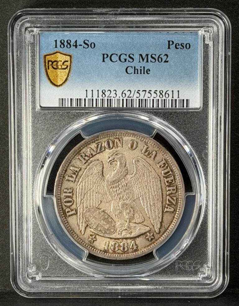Read more about the article Chile – 1 Peso – 1884 So – PCGS MS62 – KM#142.1 – Silver .900