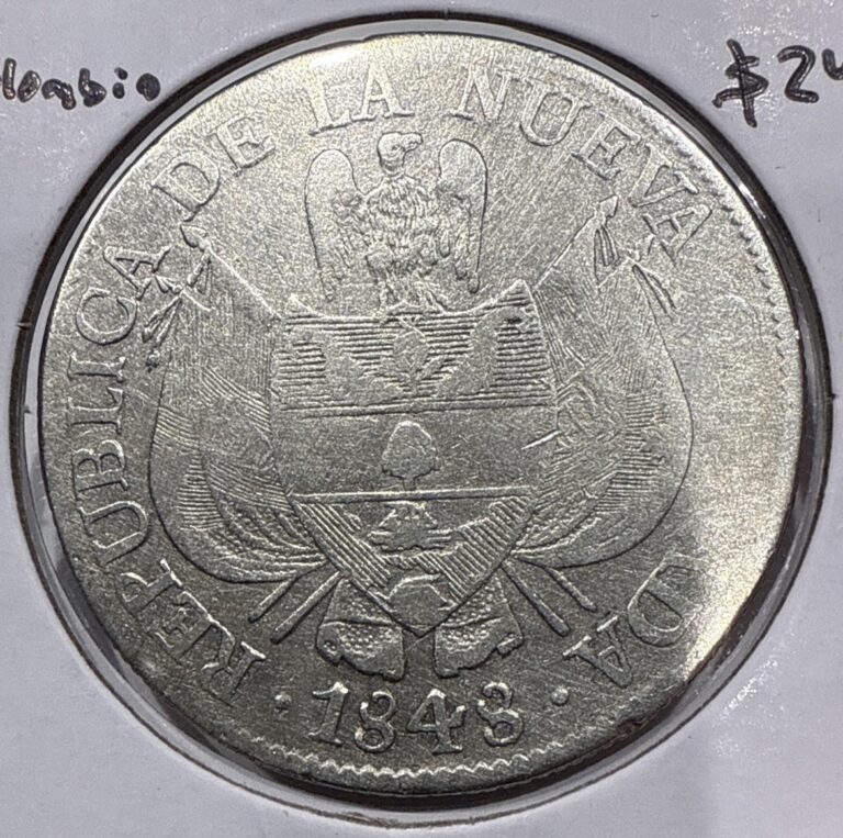 Read more about the article 1848 10 Reales Colombia Silver 10R Coin – Central America Crown Size Coin