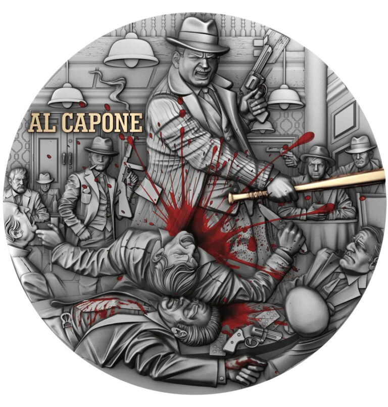 Read more about the article 2025 Cameroon Empires of Crime Al Capone 2 oz Silver Antiqued High Relief Coin