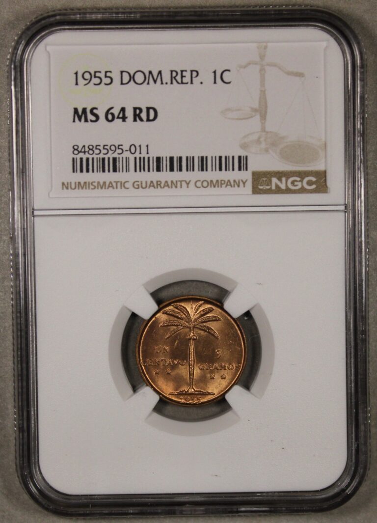 Read more about the article 1955 Dominican Republic 1 Centavo Uncirculated NGC MS64 RD