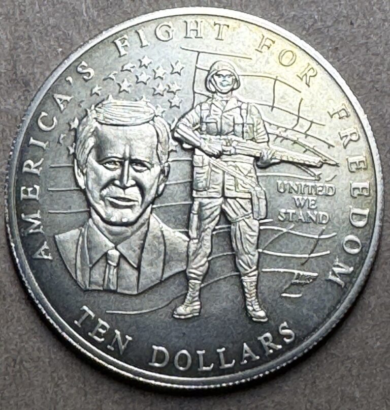 Read more about the article Liberia – 2002 – Ten Dollars – America’s  Fight For Freedom Coin – George W Bush