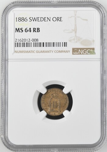 Read more about the article 1886 SWEDEN ORE NGC MS 64 RB Certified Coin