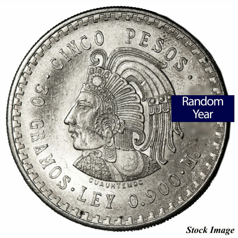 Read more about the article 1947-48 Mexico 5 Pesos Cuahtemoc 30g .900 Silver 27g ASW