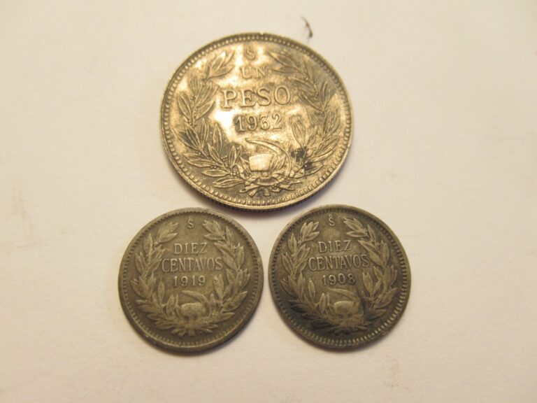 Read more about the article THREE Chile Silver Coins  1932 Un Peso + 1908 and 1919 Diez Centavos