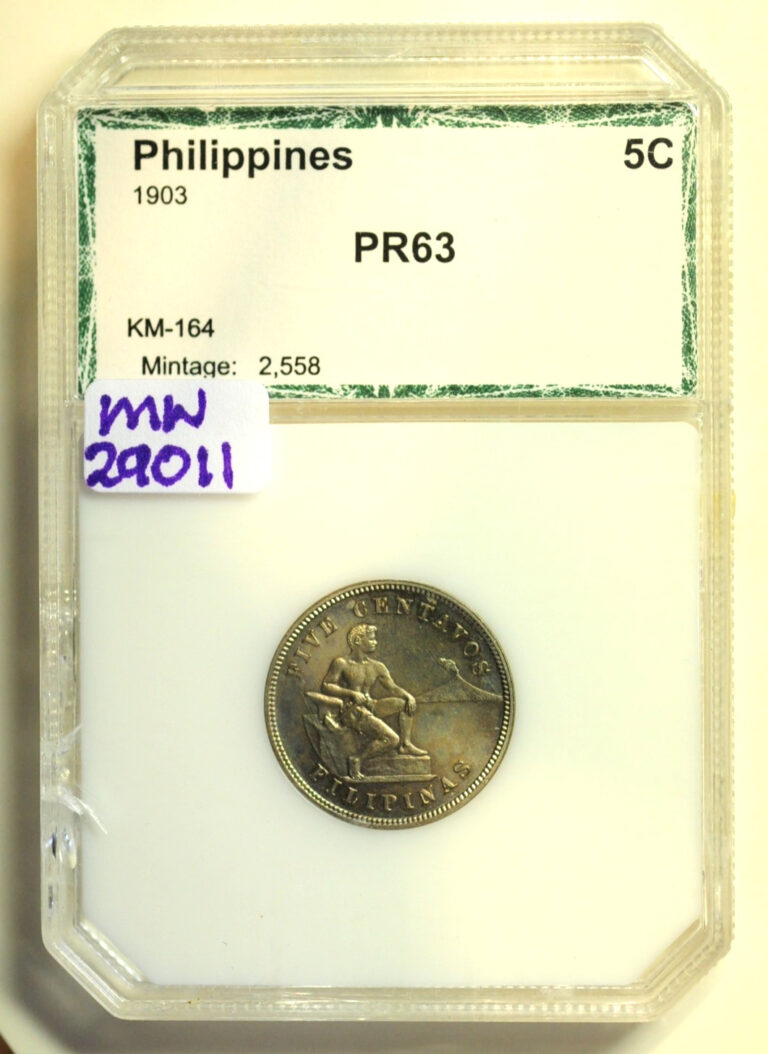 Read more about the article mw29011 Philippines Copper Nickel 5 Centavos 1903  PROOF  Mintage: 2 558  KM#164