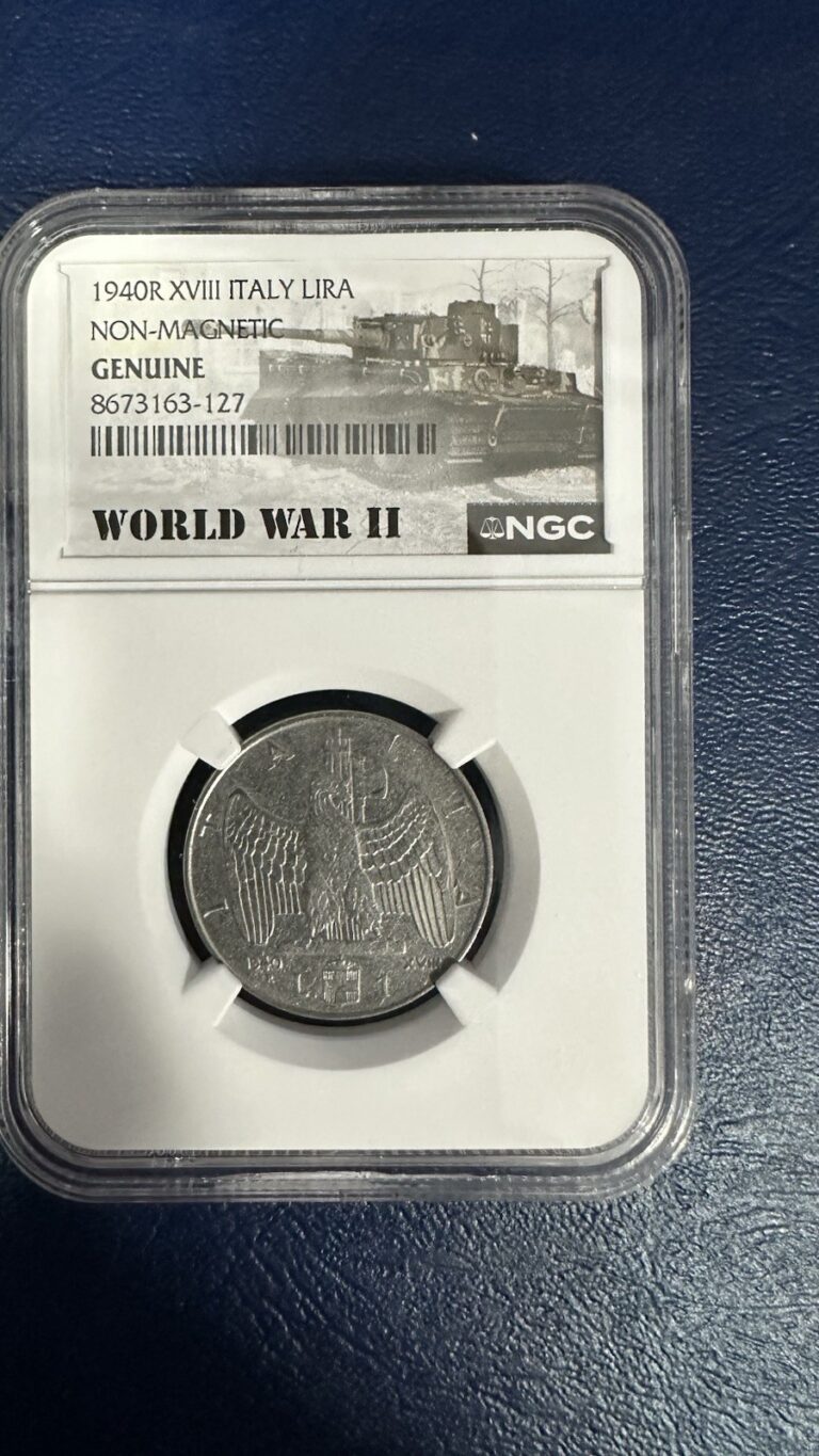 Read more about the article 1940 R XVIII NGC Genuine – Italy World War II 1 Lira Coin #56921B