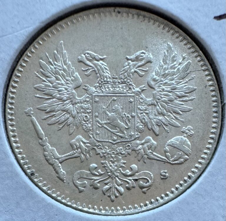 Read more about the article 1917 Finland 50 Pennia Silver Coin Bu!