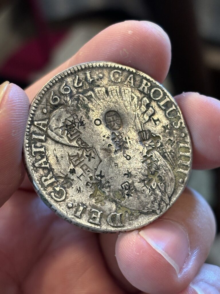 Read more about the article 1799 Lima IJ Peru 8 Reales Silver Coin Chopmarked