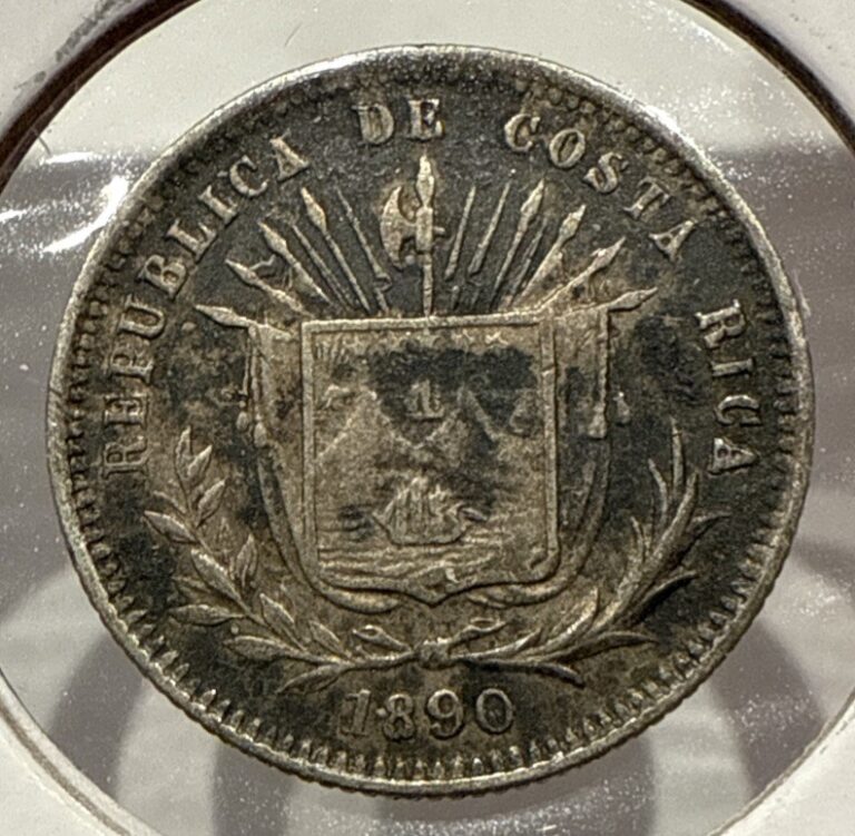 Read more about the article 1890 5 Centavos Costa Rica 5C Silver Coin Heaton Mint