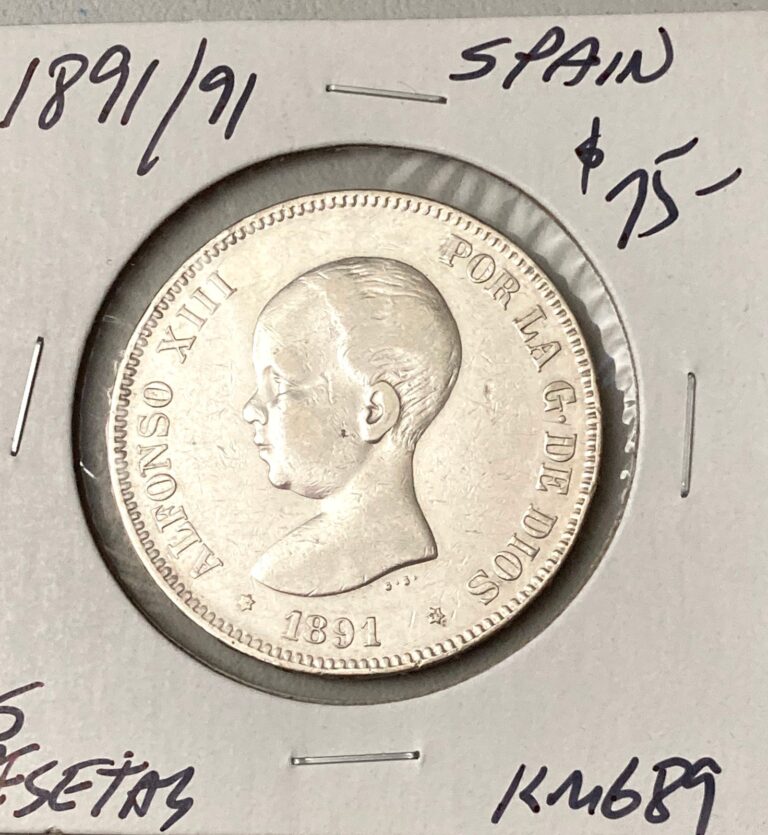 Read more about the article 1891/91 SPAIN 5 PESATAS SILVER COIN