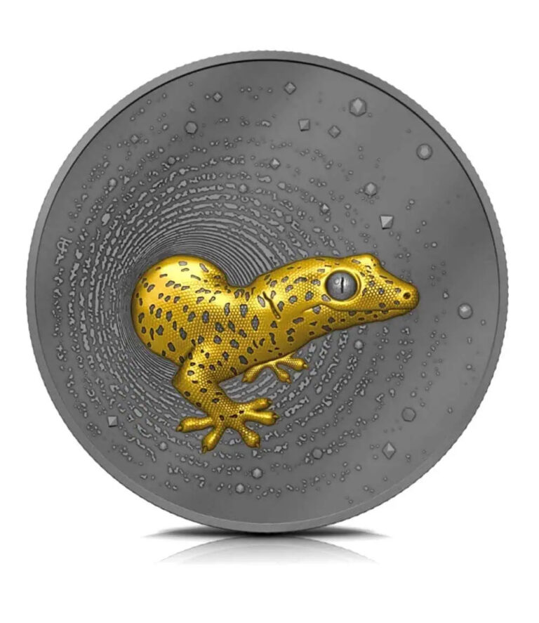 Read more about the article 2023 Cameroon Gecko 2 oz Silver Ultra High Relief Dark Gilded Coin