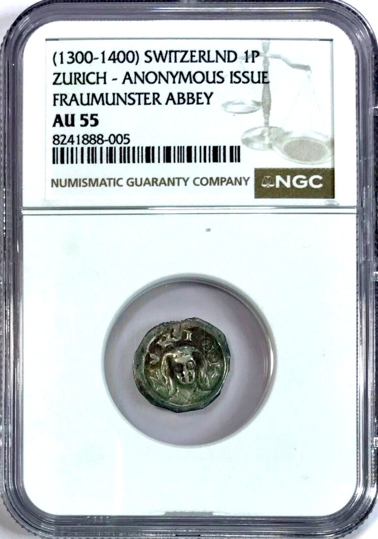 Read more about the article 1300-1400 Zurich Fraumunster Abbey SWITZERLAND Medieval 1P Silver Coin NGC AU55