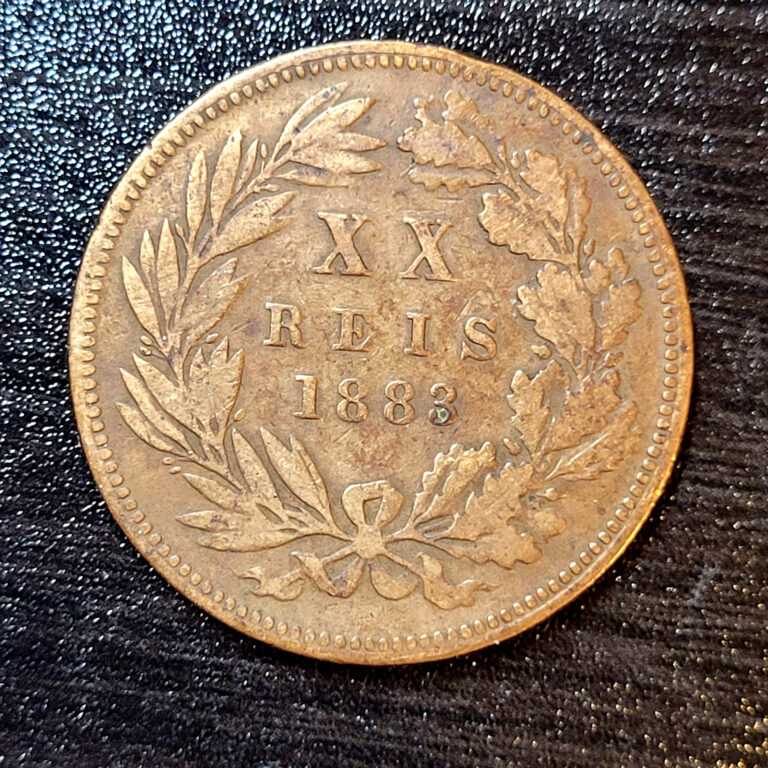 Read more about the article 1883 Portugal XX Reis Bronze Coin